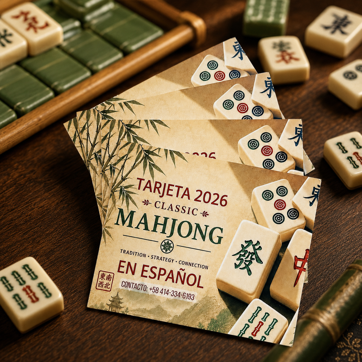 Tarjeta Mahjong Americano 2026 en español, diseñada por Deborah Truchsess